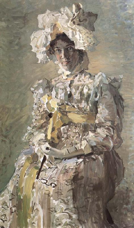 Portrait of Nadezhda zabela-Vrubel.the Artist's wife,wearing an empire-styles summer dress made to his design, Mikhail Vrubel